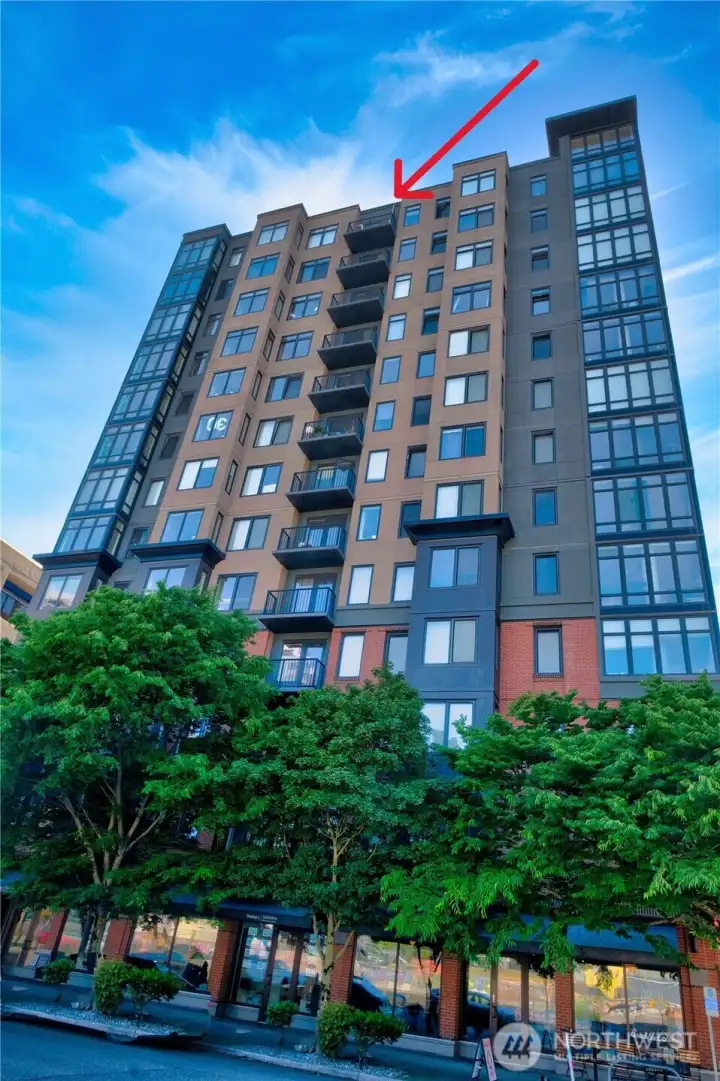 Arrow points to unit location facing 1st Avenue