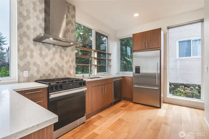 A gourmet kitchen with professional grade gas range.