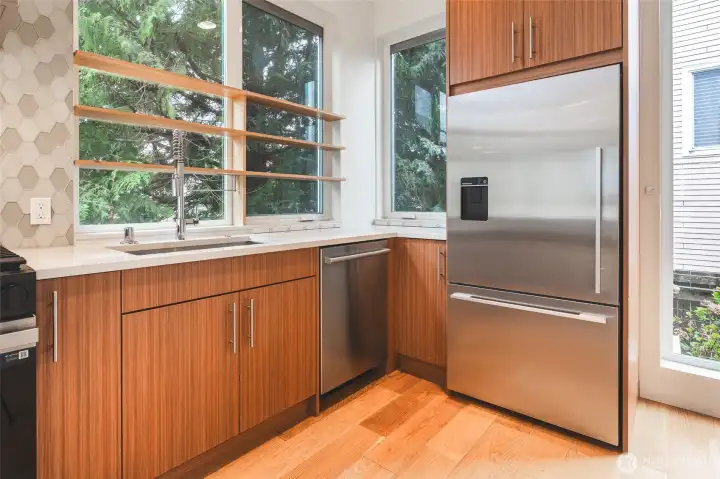 Custom shelves in the window make a nice touch.