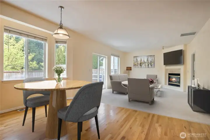 Eating nook to family room view - virtually staged