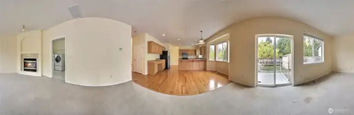 Kitchen and family room area view