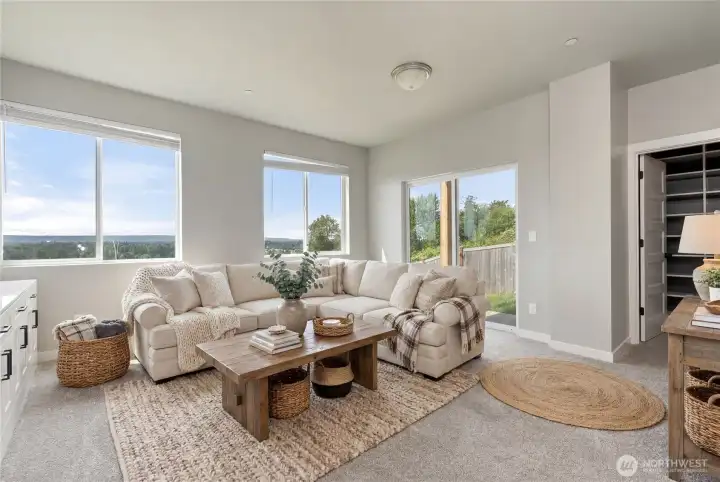Virtually staged bonus room/rec room/play room