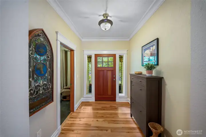 Gracious entry showcases the newly refinished hickory flooring Gracious entry showcases the newly refinished hickory flooring