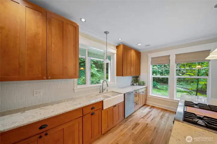Plenty of counter and cabinet space, handsome and functional farm sink Plenty of counter and cabinet space, handsome and functional farm sink