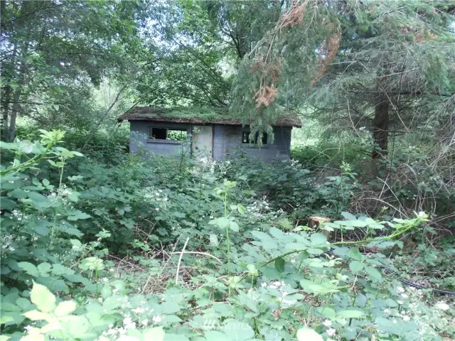 Property was formerly a fishing resort, and this old teardown boathouse remains near the lake frontage.