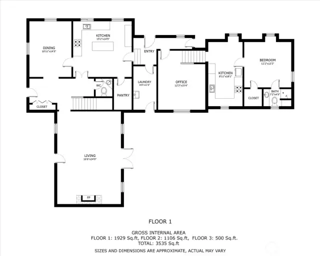 Entrance to the MIL suite with full kitchen, living room, 1 bedroom with 3/4 bath is located to the left of the laundry room.