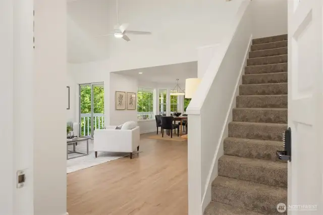 Open the door to vaulted ceilings and new paint, flooring, and carpet to simplify your move-in