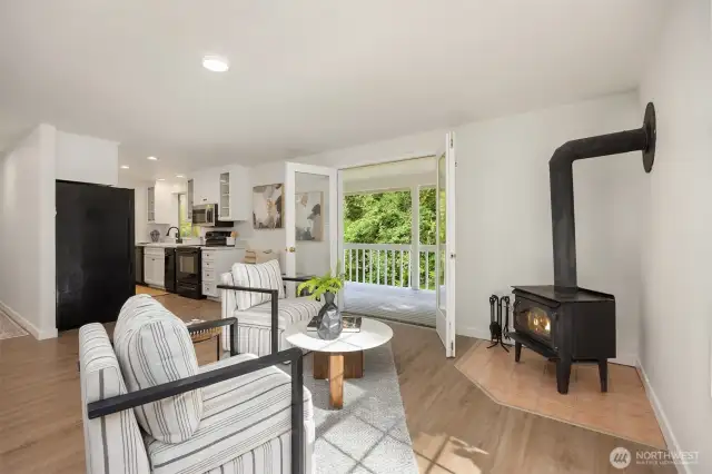 With a wood stove on the main floor and a pellet stove on the lower level, you'll have efficient supplemental heat and cozy vibes on demand