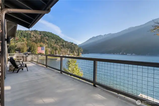 The wrap around deck off of the upper level mainly for the primary.