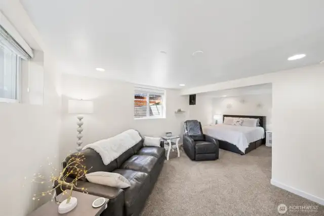 Around the corner is a sleeping space that can fit a queen bed!