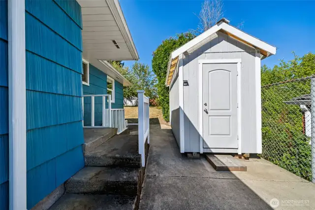 The downstairs also has a separate entrance from the outside. This would make for a perfect rental. The storage shed is only a couple years old. Perfect for storing all your gardening equipment in!