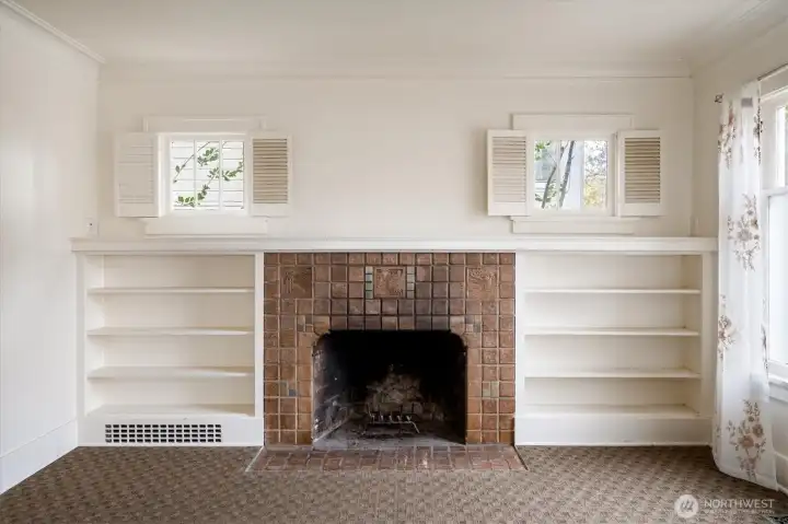 Period piece fireplace and built-ins.