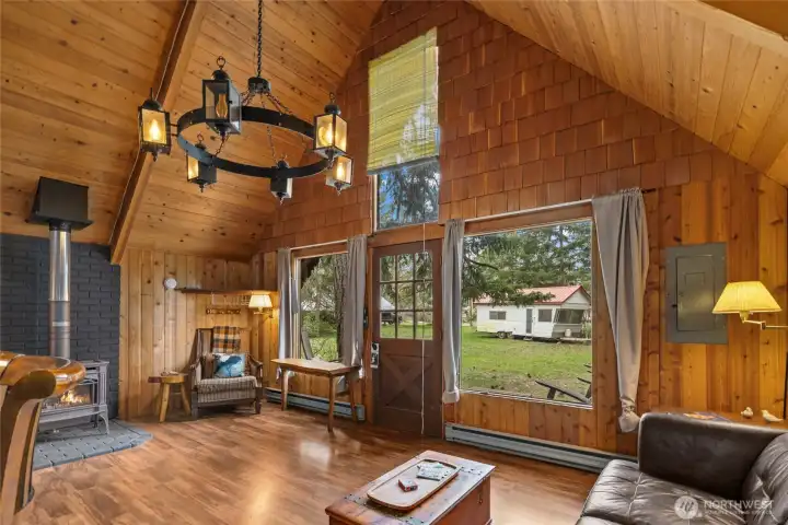 Light-filled living room with rustic elegance.