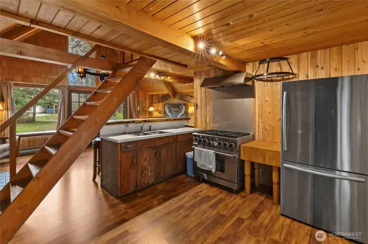 Open kitchen flows seamlessly into living space.