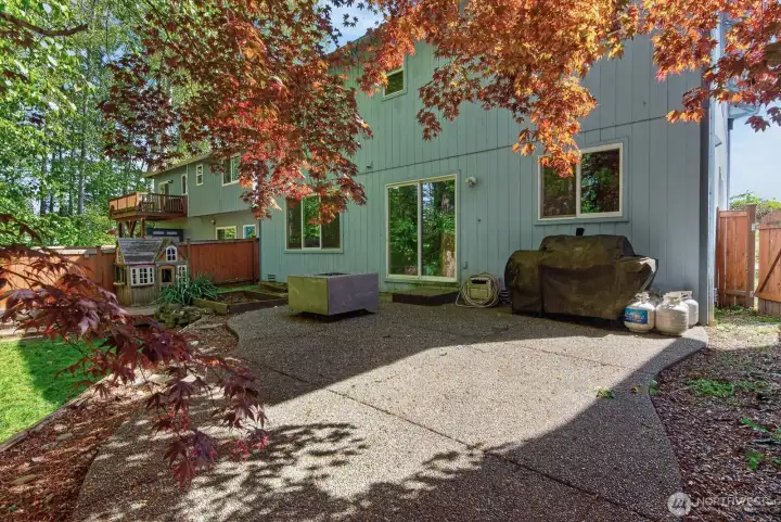 Concrete back patio with gas firepit