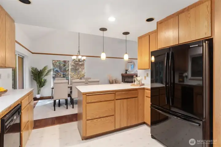 Kitchen with view of Dining Room