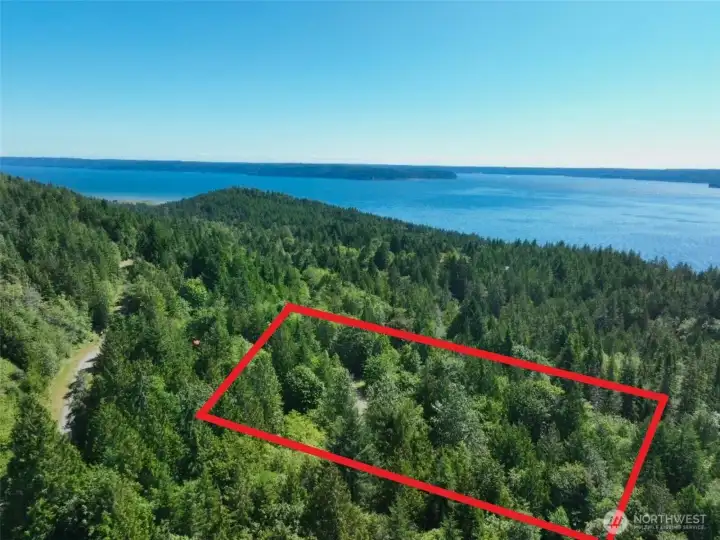 Overhead view with approximate boundaries in red.