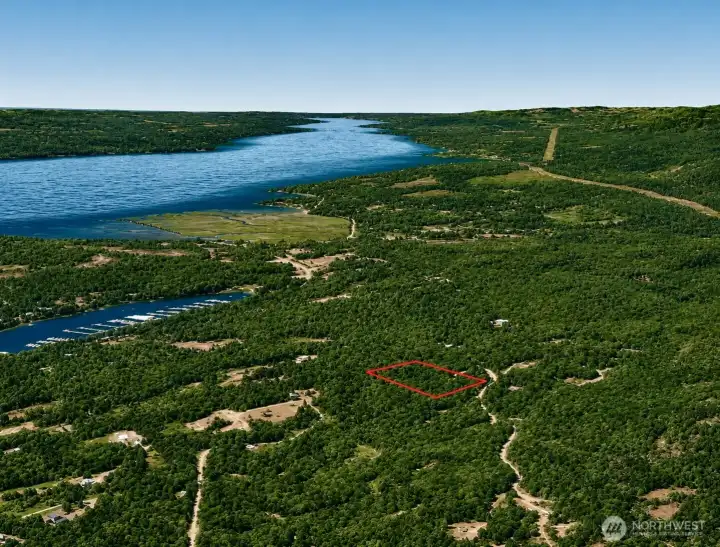 Overhead view with approximate boundaries in red.