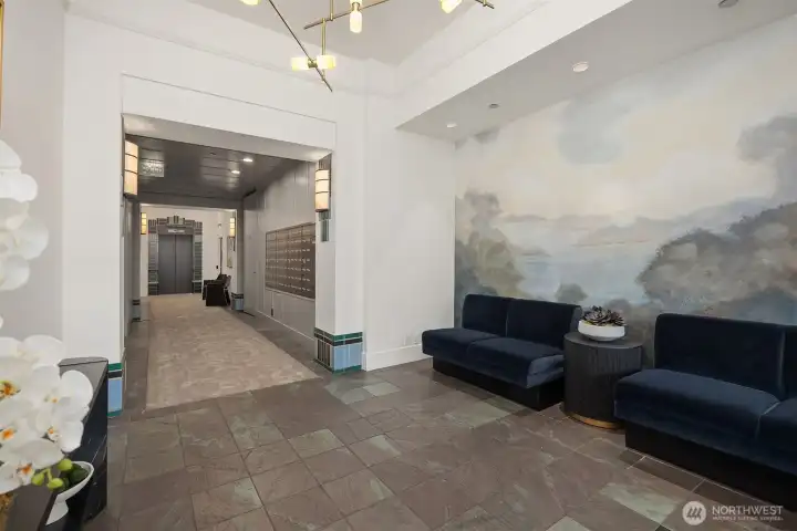 Recently refreshed lobby accessed via secure entry