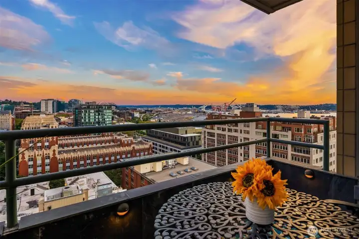 Large primary balcony with room to entertain or simply relax and enjoy the views.