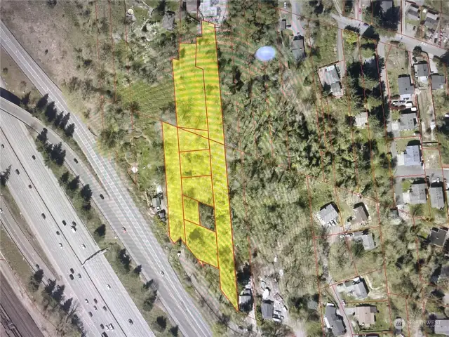 Second aerial view of 5022 118th st 9 parcels shaded in yellow on map ready to build