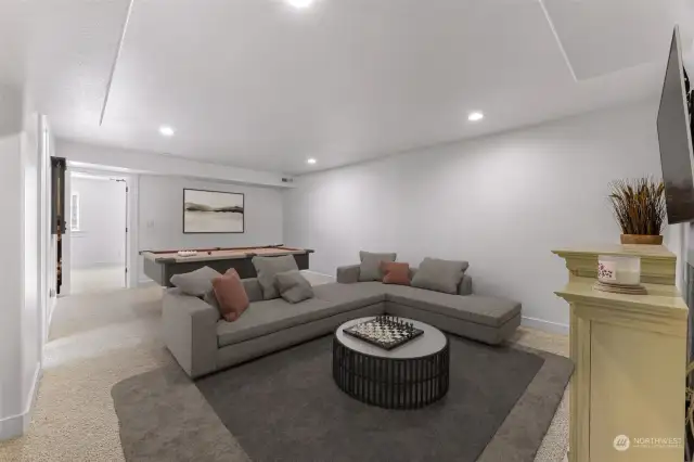 Large basement living area / media room for a home theater, game room, bar, gym, whatever you want.