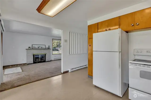 Kitchen with Eat-In Nook is open to oversized living room