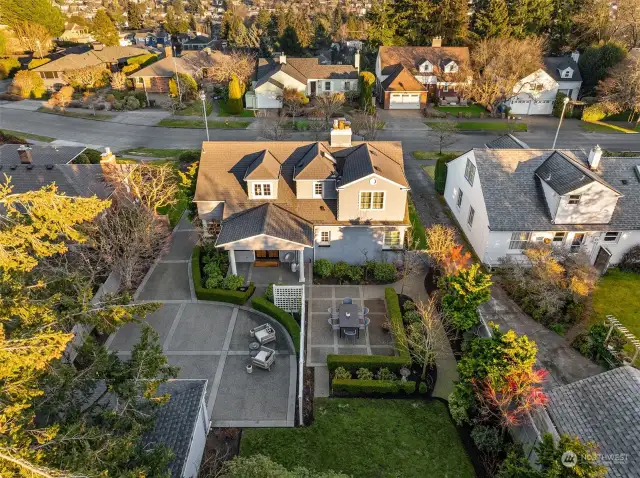 The driveway is big enough to turn around in while backing out of the garage!