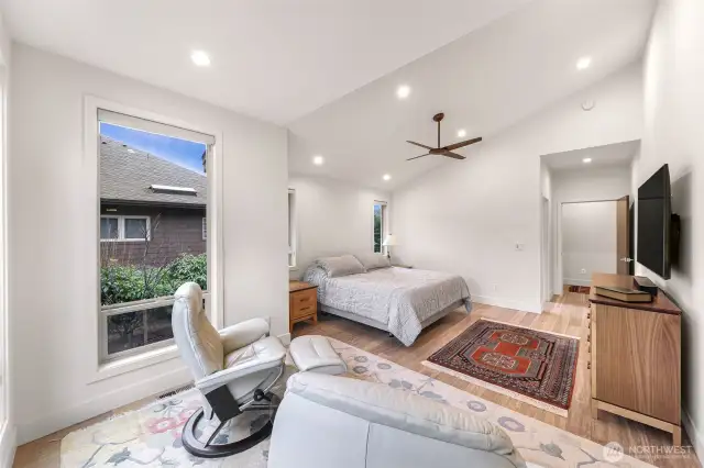 The vaulted ceiling adds so much dimension to the room