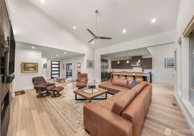 Inviting living room with vaulted ceiling