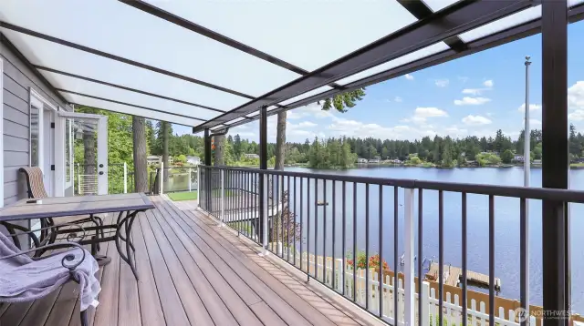 Large covered deck composite decking material.