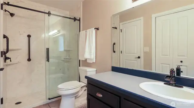 Nice shower in lower level bath