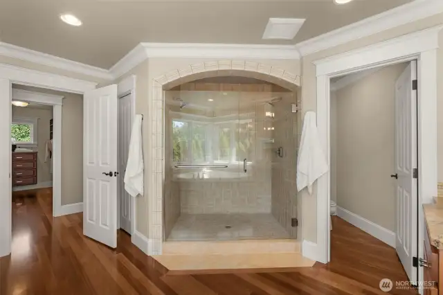 ...large dual-fixture walk-in shower and separate water closet.