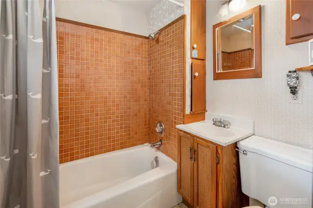 The bathroom on the main level of the farmhouse.