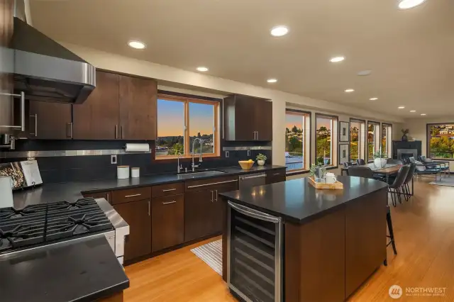 Beautiful views of the Olympic Mountains and Puget Sound from on of the best places to entertain in this home.