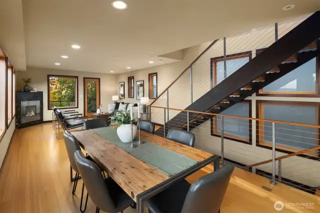 Dining area, formal living room, floating staircase, fireplace, Bamboo floors and private deck!