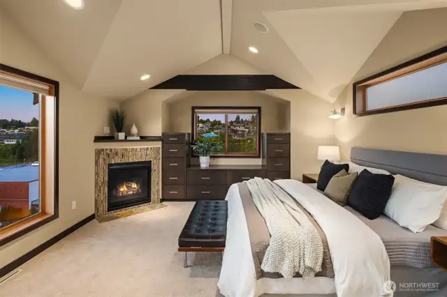 Spacious Primary Ensuite with vaulted ceilings, built-ins and wow - those views!