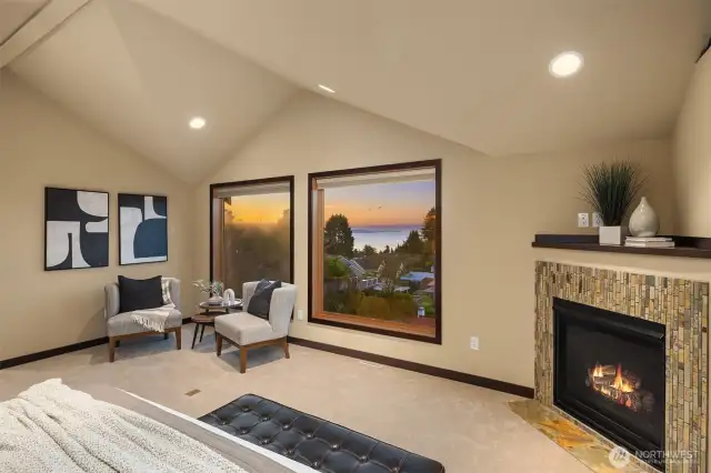 Primary Suite with gas fireplace and fabulous views!