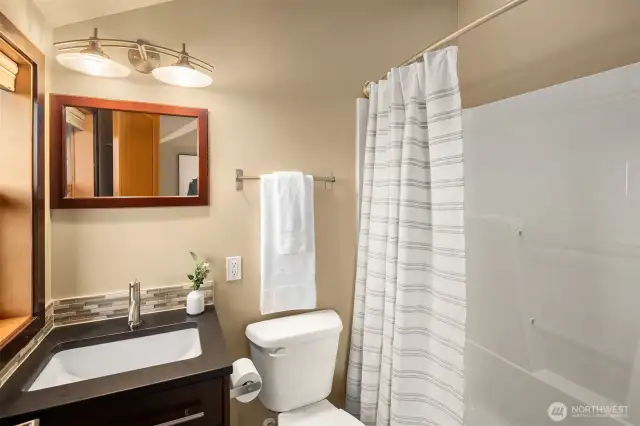 Full bathroom on upper level.