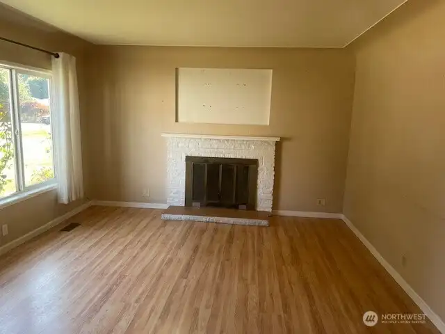 Wood burning fireplace.