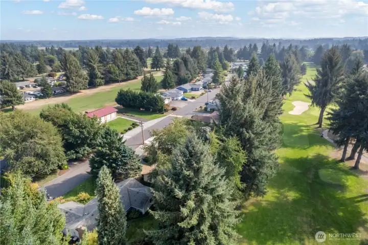 Overhead shot of the surrounding golf course