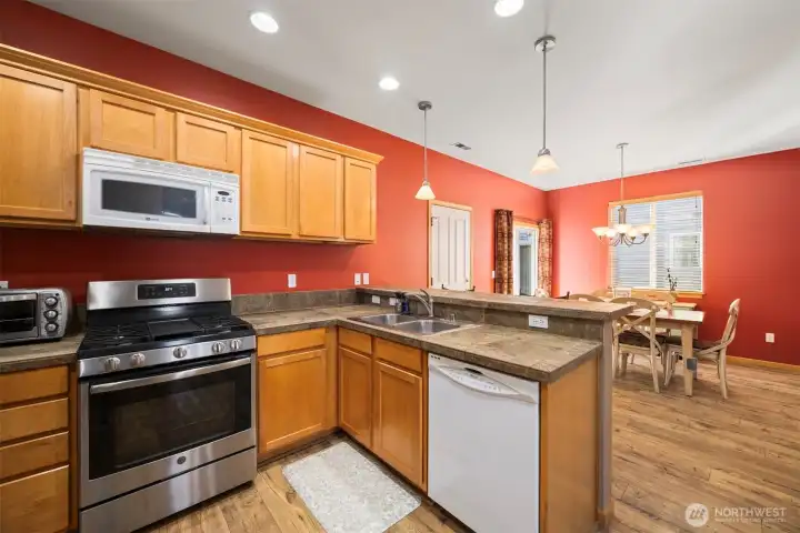 Looking toward the dining room from the kitchen.
