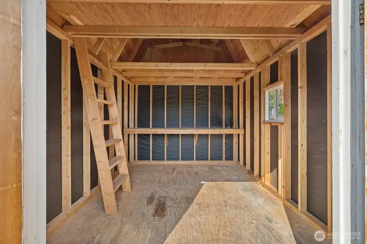 Interior of Shed in the back yard with loads of storage potential