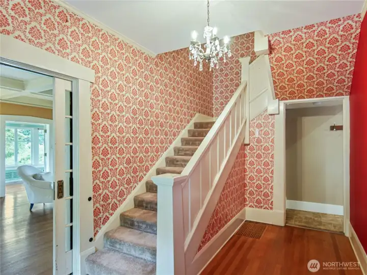 Enjoy historic touchs like sliding french doors, wood floors, majestic chandeliers.