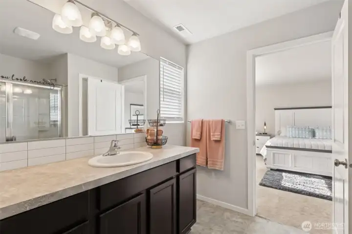 Primary Bathroom  -  Long Vanity & Mirror