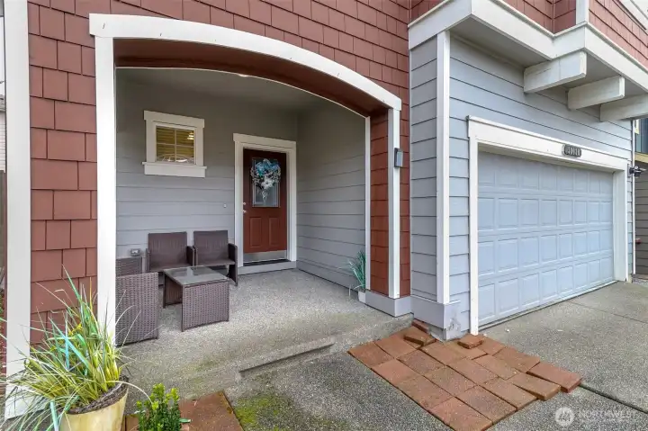 Covered entry porch for enjoying morning coffee