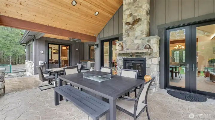 Covered Patio with Striking Fireplace
