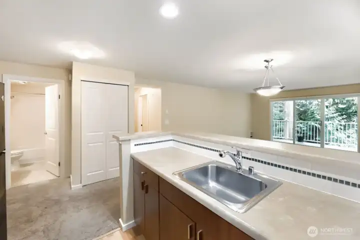 Looking out to living room from kitchen