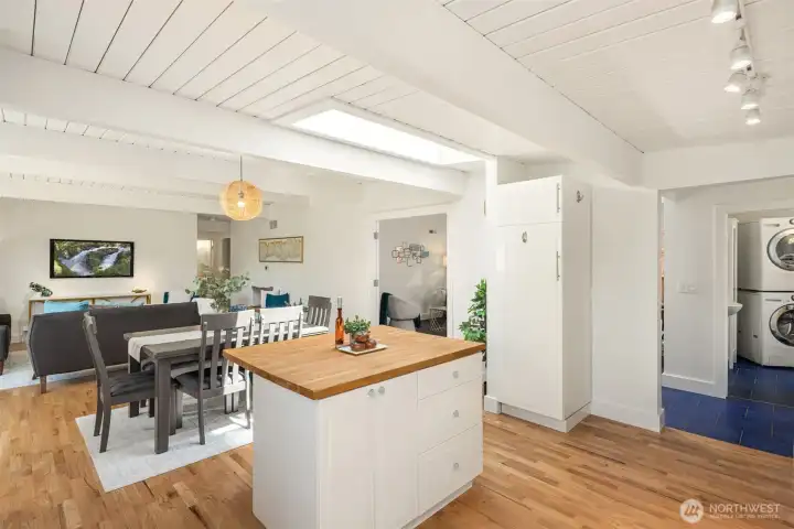 From Kitchen, Laundry & 1/2 Bath on Right. French Doors to Rec Room.