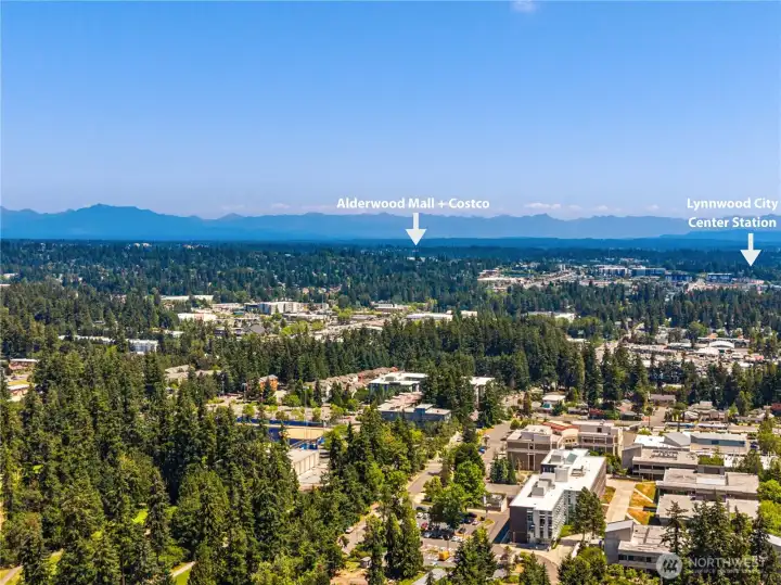 Drone Shot From Above the House Showing Proximity to Alderwood Mall, Costco & Light Rail Station